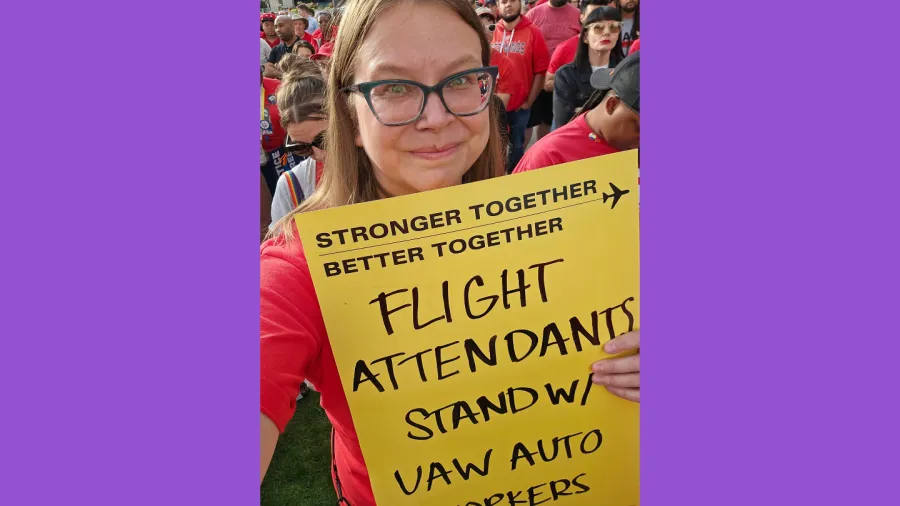 Marci, Delta Flight Attendant supporting striking UAW workers